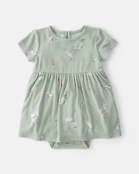 Baby Girl Easter Bunny PurelySoft Short-Sleeve Bodysuit Dress - Green