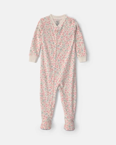 Toddler Girl 1-Piece Floral DreamPlush Snug Fit Footed Pajama - Cream