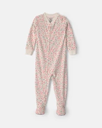 Toddler Girl 1-Piece Floral DreamPlush Snug Fit Footed Pajama - Cream