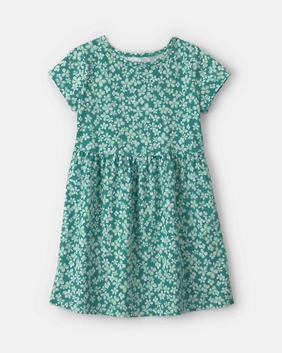 Girls Floral Short-Sleeve Dress - Green