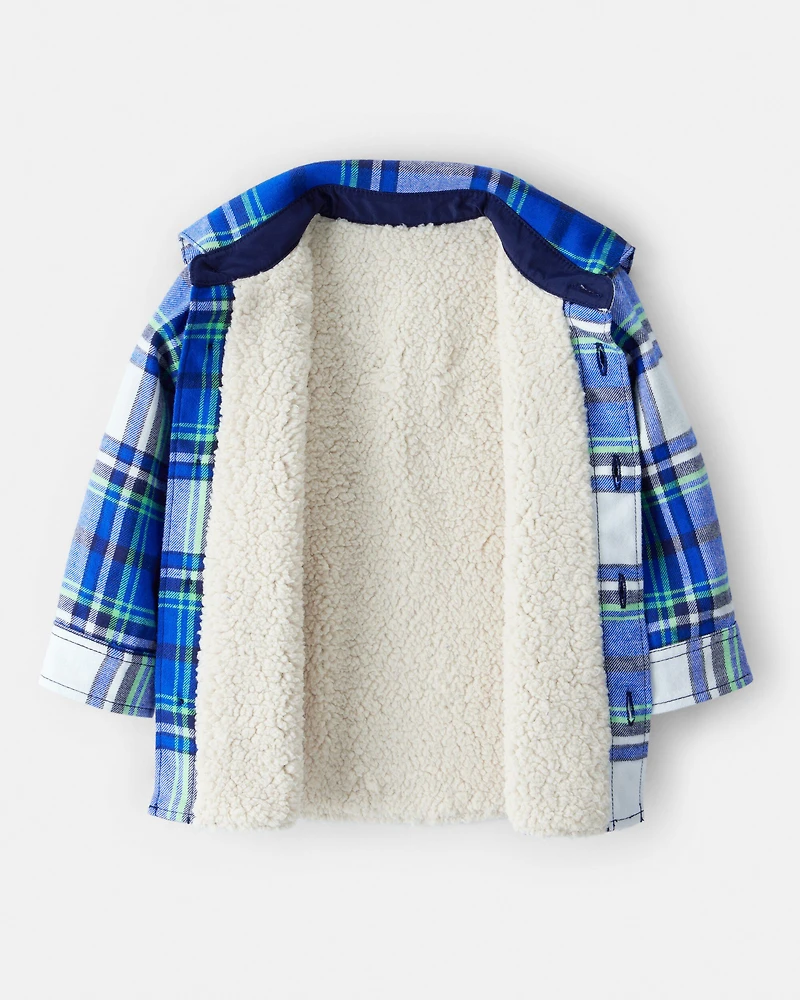 Baby Boy Plaid Sherpa Lined Fashion Jacket - Blue