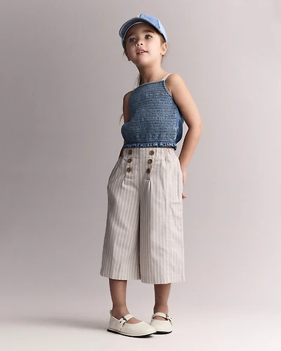 Toddler Girl Sailor Pant in Stripes - Cream/Grey