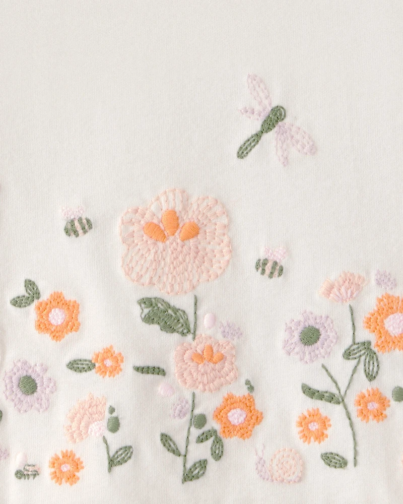 Toddler Girl Floral Embroidered Top - Ivory