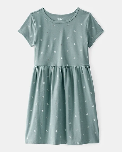 Girls Heart Print Short-Sleeve Dress - Green