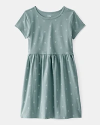 Girls Heart Print Short-Sleeve Dress - Green