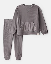 Toddler Boy Waffle Knit Long-Sleeve Tee & Pant Set - Grey