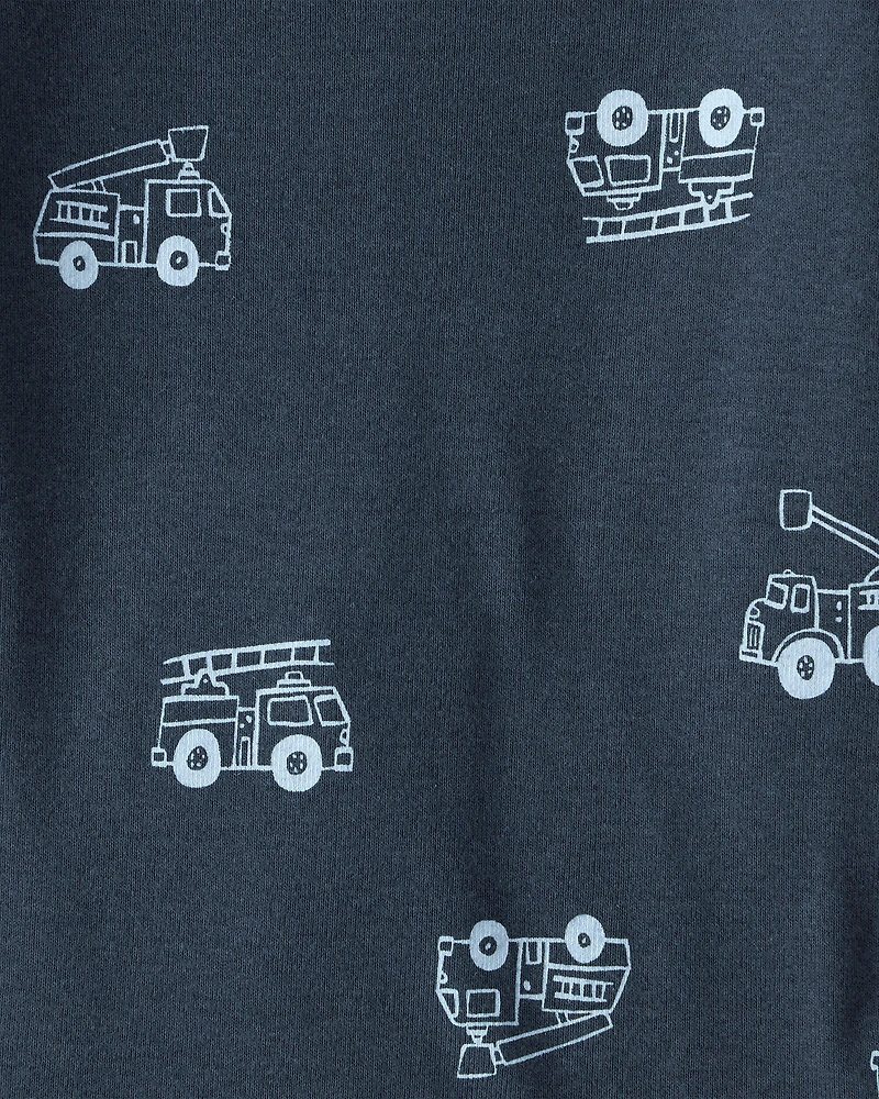 Baby Boy 4-Pack Construction Print Long-Sleeve Multipack Bodysuits - White/Navy Blue