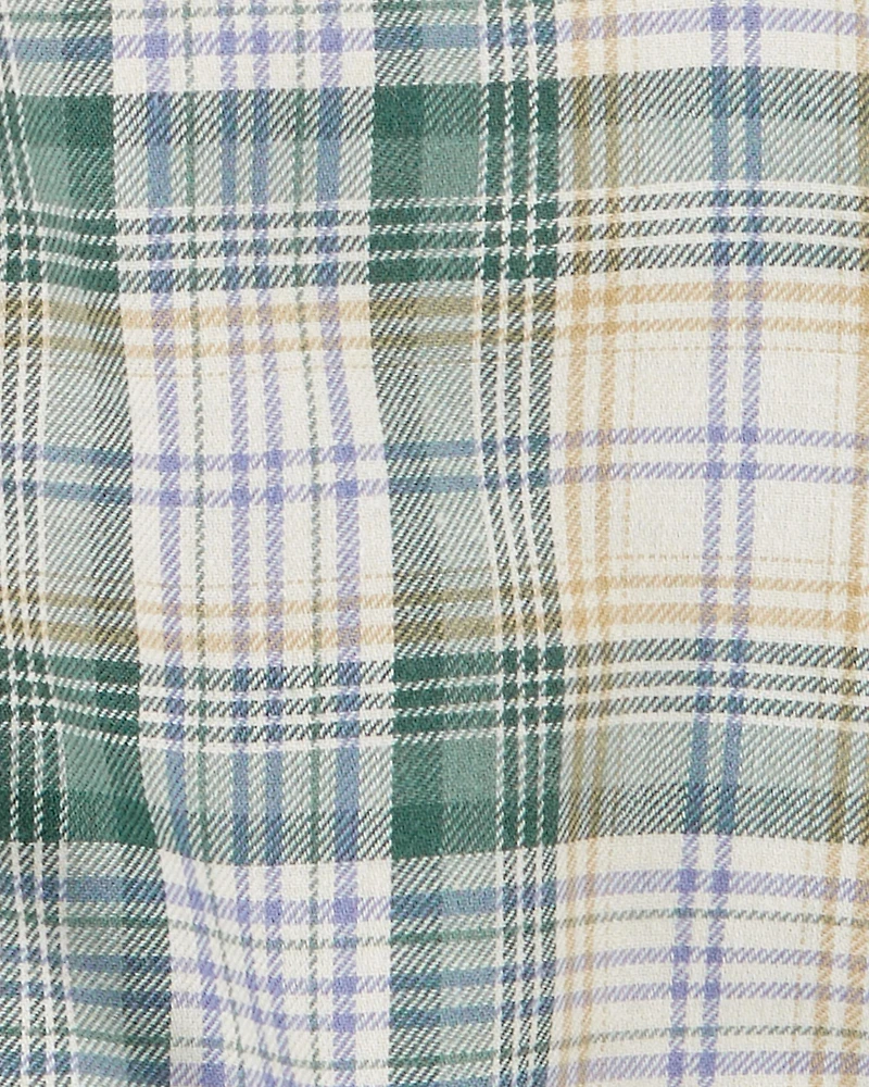 Baby Plaid Long-Sleeve Button-Down Bodysuit