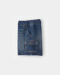 Baby Boy Denim Drawstring Cargo Shorts - Dark Wash