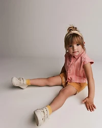 Toddler Girl Sleeveless Button-Down Top in Stripes - Light Pink