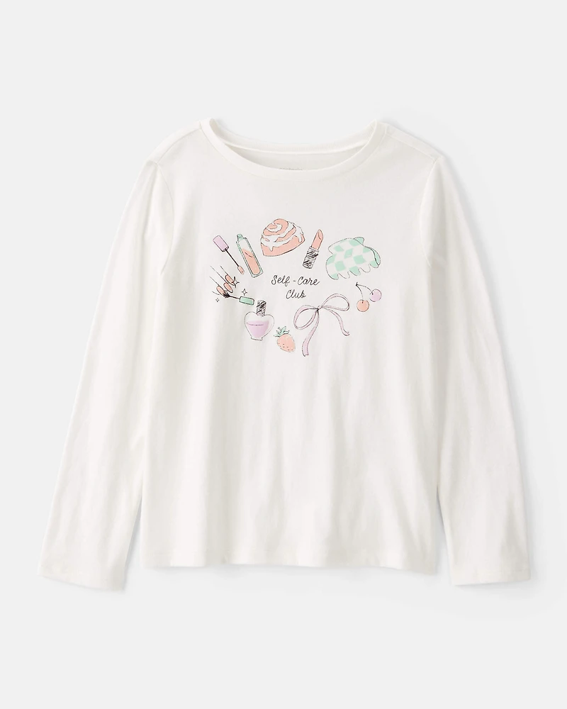 Girls 'Self Care' Long-Sleeve Graphic Tee - Ivory
