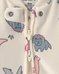 Baby Girl Dinosaur Fleece 2-Way Zip Sleep & Play Pajamas - Cream