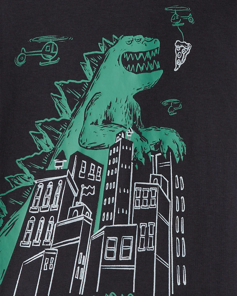 Boys Godzilla 100% Cotton  Loose Fit 4-Piece Pajamas - Black/Green