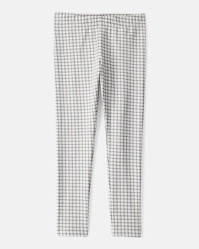 Girls Plaid Cotton Pull-On Stretch Leggings - Grey