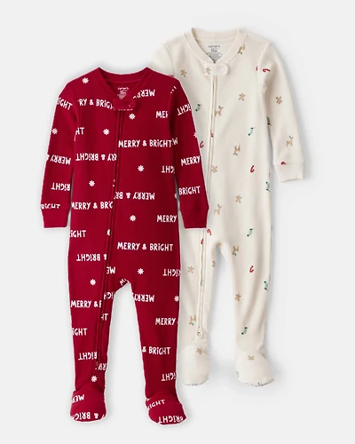 Toddler 2-Pack Christmas Cotton Snug Fit 1-Piece Pajamas - Red/White