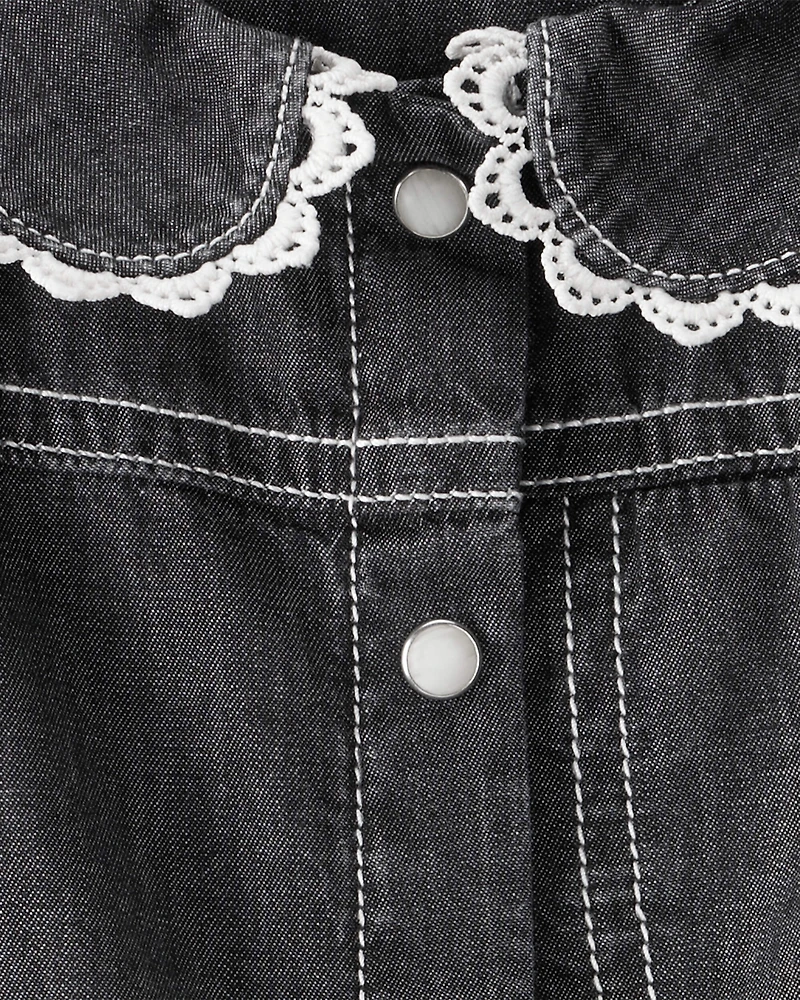 Baby Girl Western Denim Long-Sleeve Top - Black