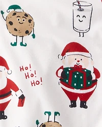 Adult Beige Santa Milk & Cookies Long-Sleeve Loose Fit 2-Piece Pajamas - White