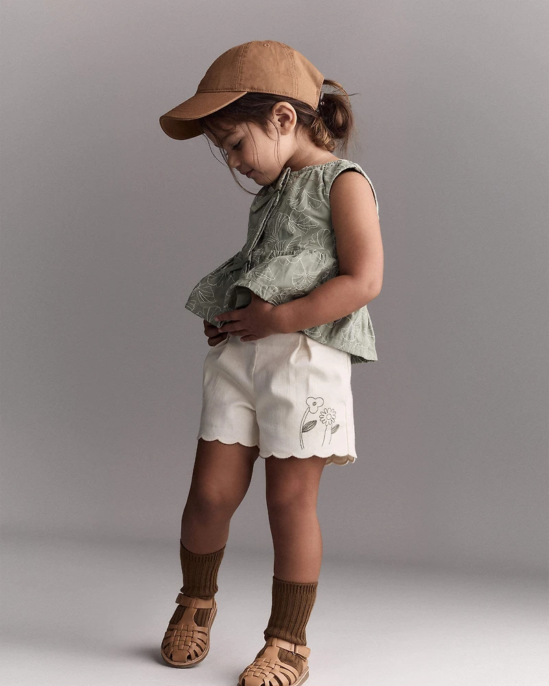 Toddler Girl Embroidered Peplum Top in Floral Print - Green