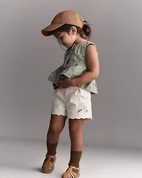 Toddler Girl Embroidered Peplum Top in Floral Print - Green
