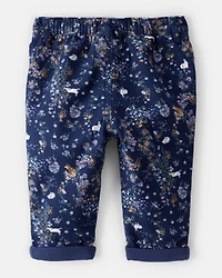 Baby Girl Floral Print Flannel Pants - Navy