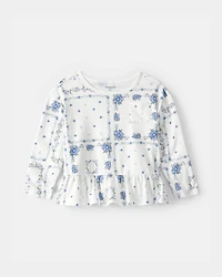 Toddler Girl 2-Piece Floral Peplum Top & Denim Jeans Set - White/Blue