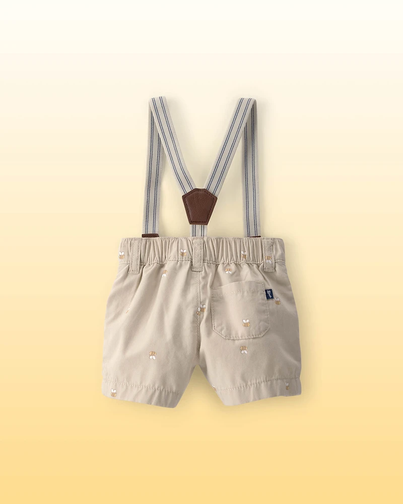 Baby Boy Disney© Winnie the Pooh Honey Bee Suspender Shorts - Khaki