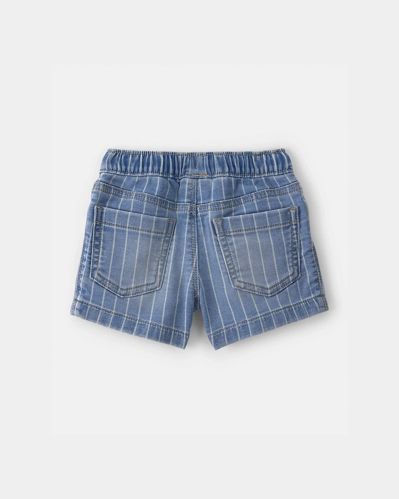 Baby Boy Striped Denim Drawstring Shorts - Medium Blue
