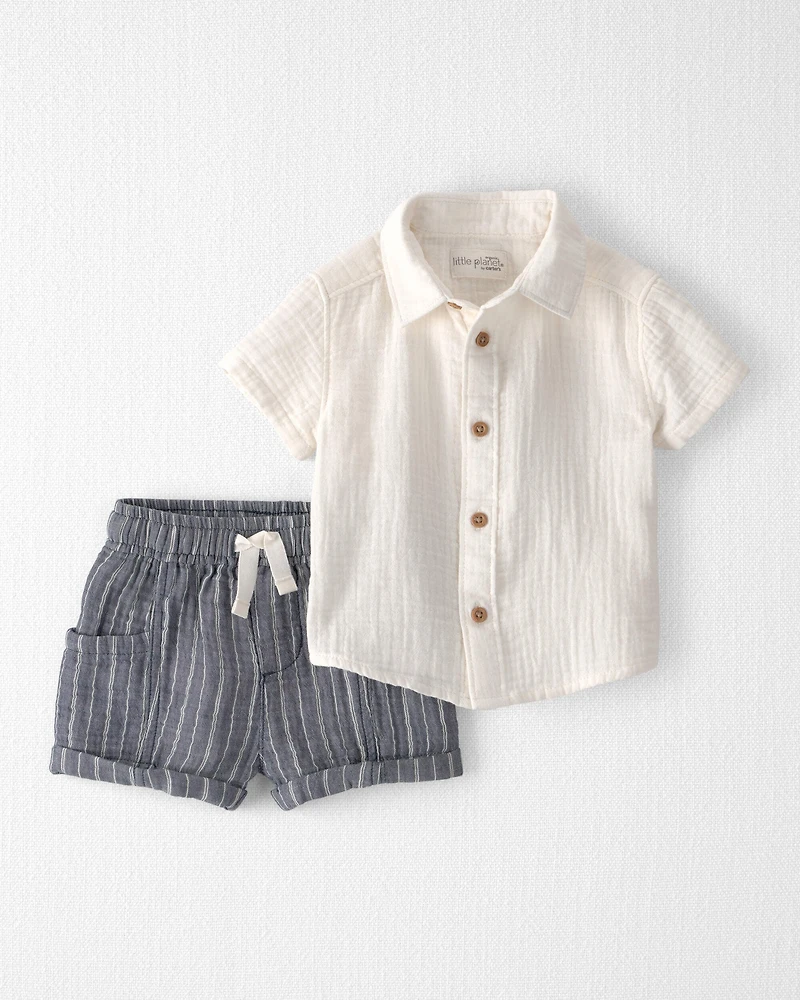 Baby Boy 2-Piece Organic Cotton Gauze Top & Short Set
