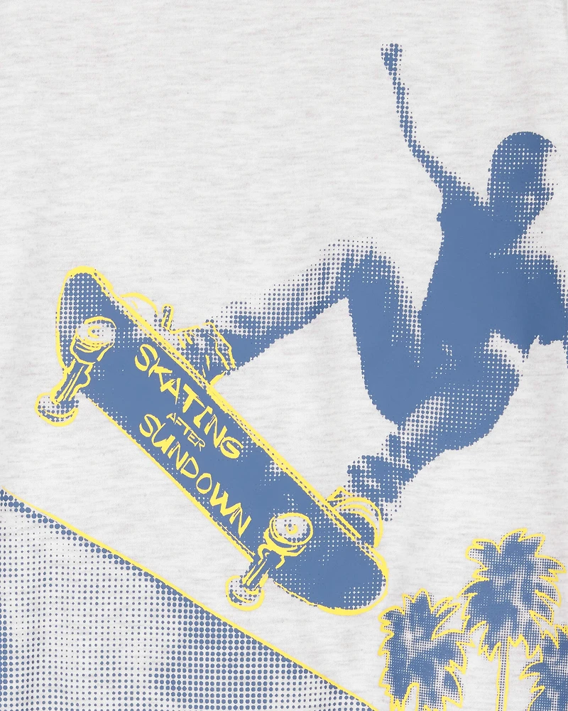 Boys Skateboard Print Loose Fit 2-Piece Pajamas