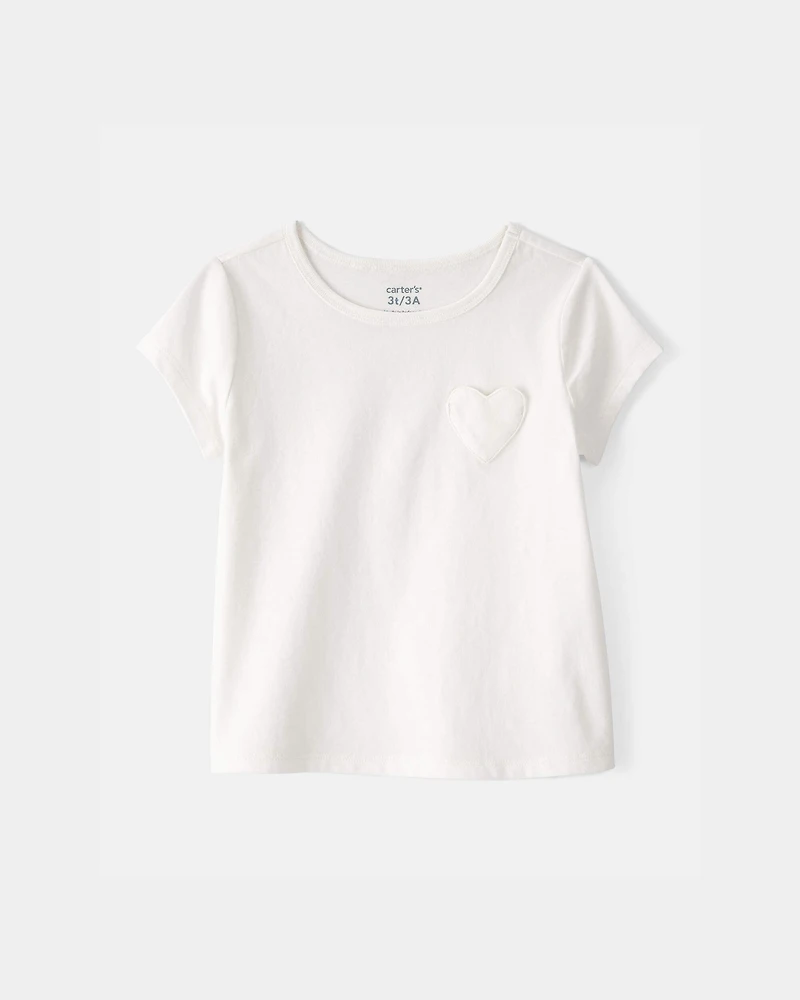 Toddler Girl Heart Pocket Top - Ivory