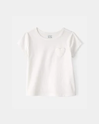Toddler Girl Heart Pocket Top - Ivory