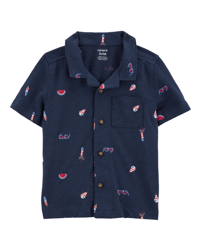 Toddler 4th Of July Icons Button-Down Shirt