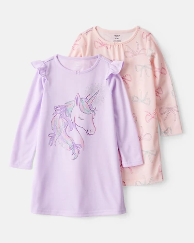 Girls 2-Pack Unicorn Nightgowns - Pink/Purple