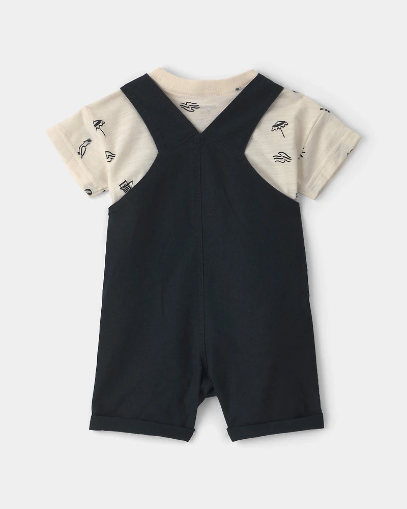 Baby Boy 2-Piece Beach Overall Set - Black/Ivory