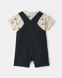 Baby Boy 2-Piece Beach Overall Set - Black/Ivory