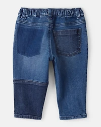Baby Boy Dark Wash Patchwork Jeans - Blue