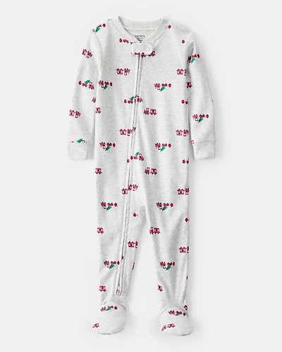 Baby Boy Train Print Cotton Long-Sleeve Snug Fit 1-Piece Pajamas - Grey