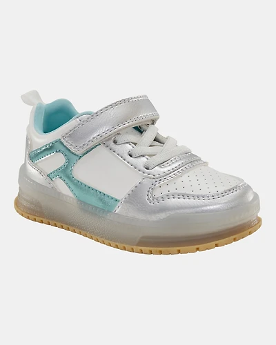 Toddler Light Up Metallic Sneakers - Silver/Aqua