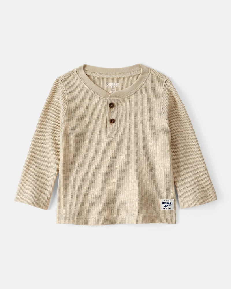Baby Boy Long-Sleeve Henley Shirt - Tan