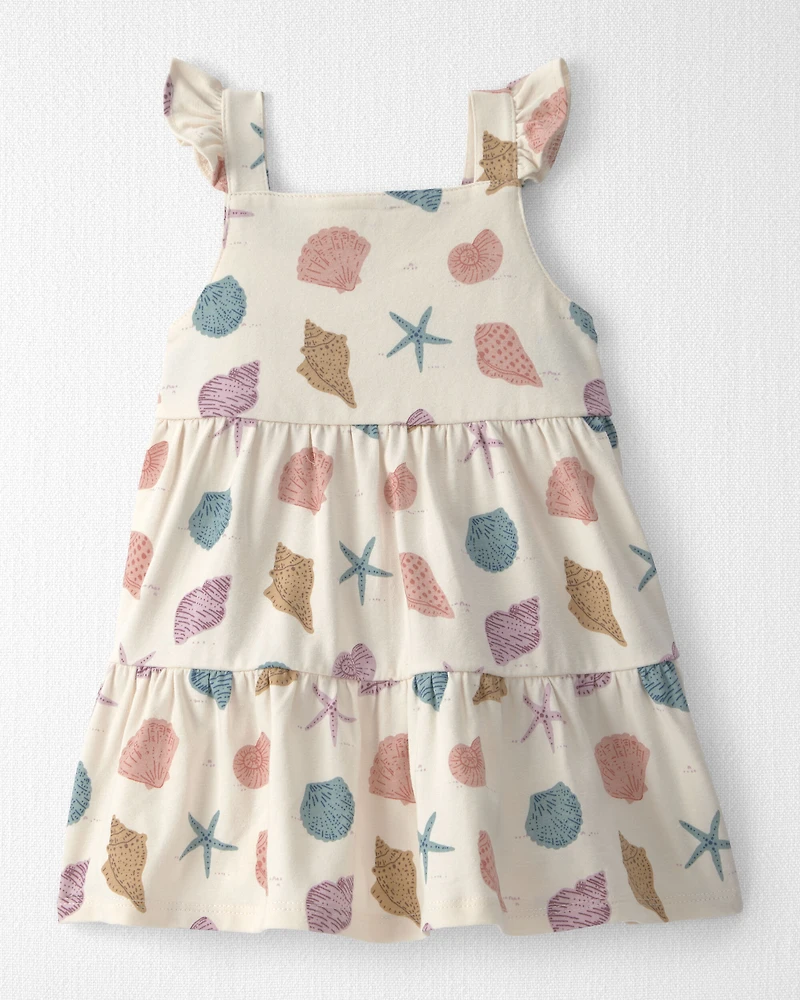 Baby Girl Organic Cotton Tiered Dress in Seashells