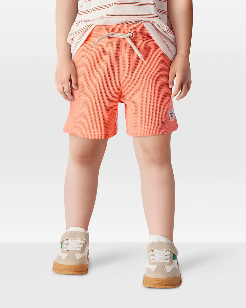 Toddler Waffle Knit Drawstring Shorts - Orange