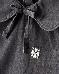 Baby Girl Floral Motif Chambray Long-Sleeve Dress - Grey