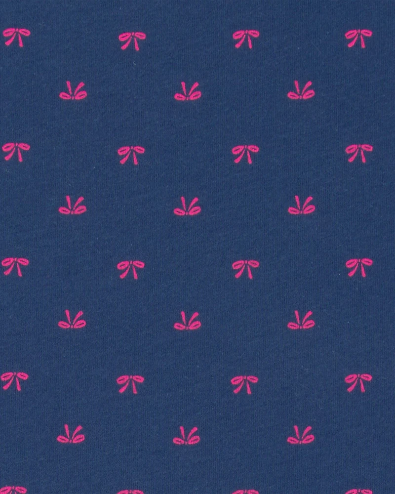 Girls Bow Short-Sleeve Dress - Navy Blue