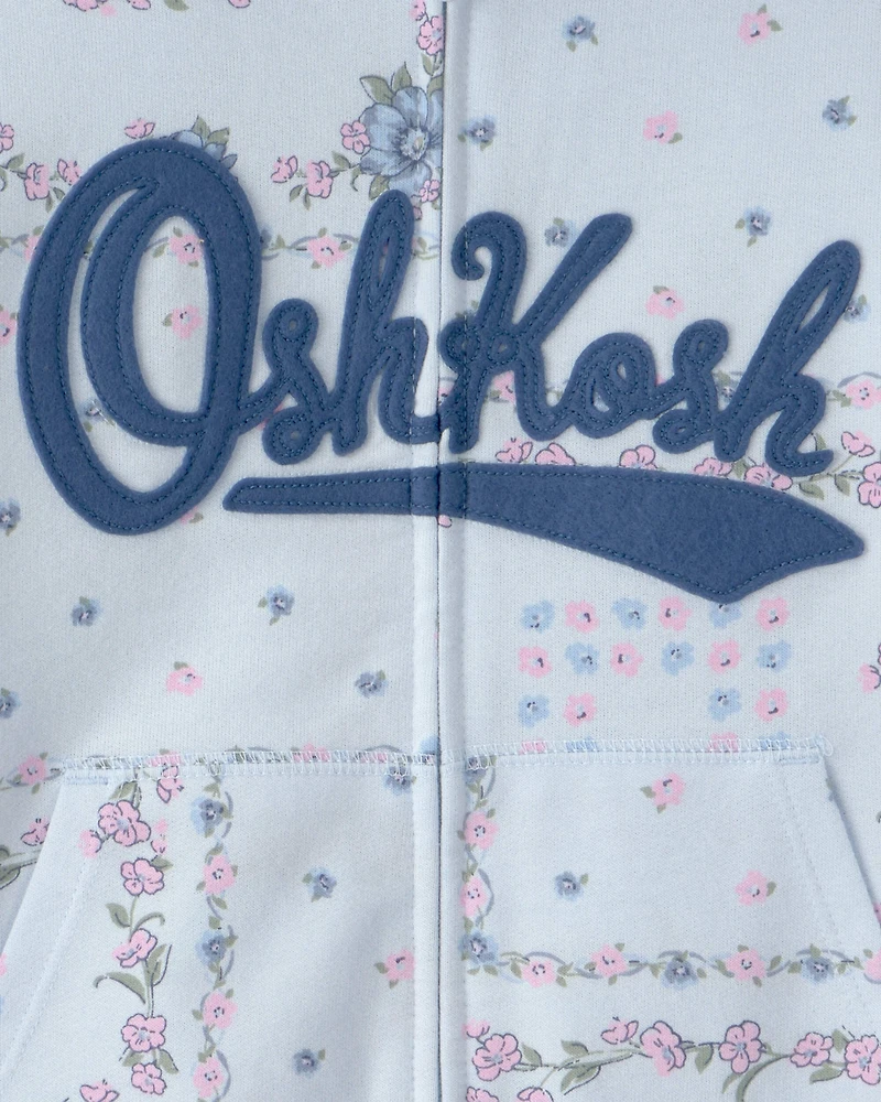 Girls Floral OshKosh Logo Zip-Up Hoodie