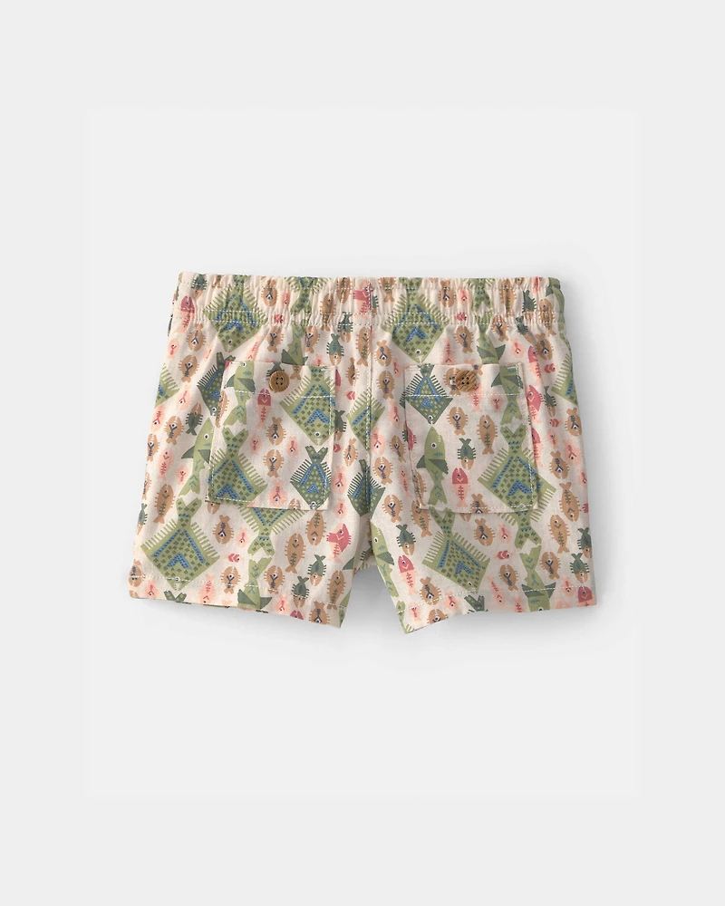 Baby Boy Fish Linen Shorts - Beige