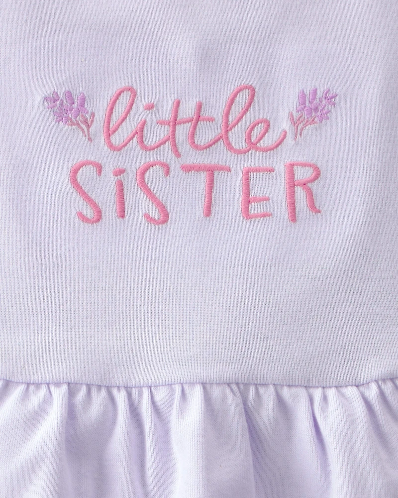 Baby Girl 2-Piece 'Little Sister' Bodysuit & Pant Set - Purple