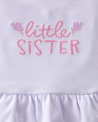 Baby Girl 2-Piece 'Little Sister' Bodysuit & Pant Set - Purple