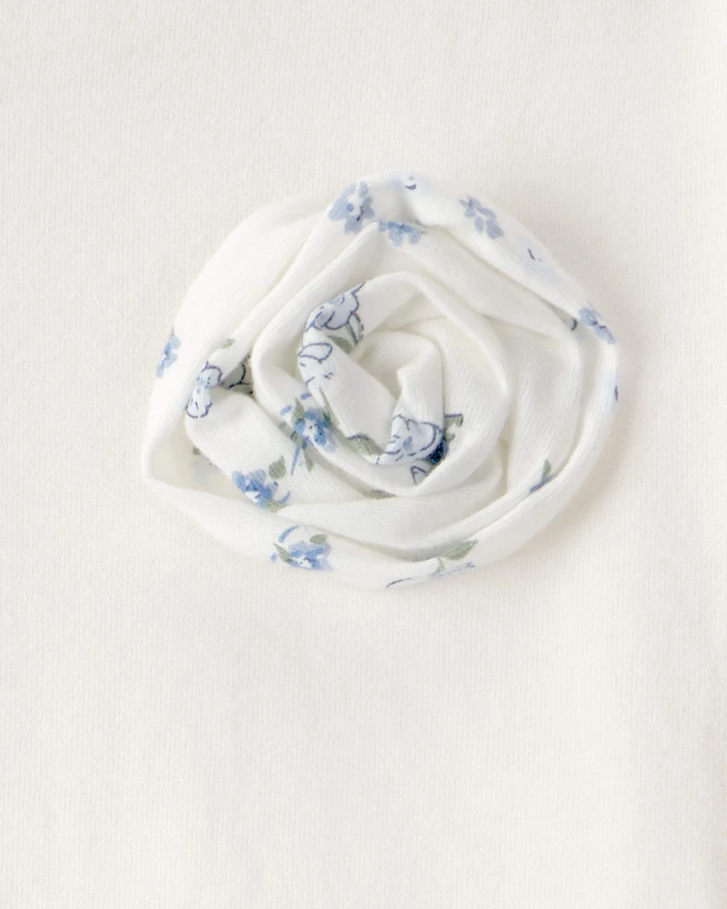 Toddler Girl Rose Applique Long-Sleeve Peplum Top - Ivory