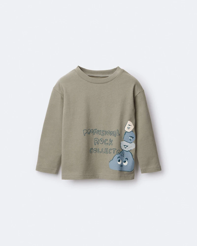 Toddler 'Rock Collector' Long-Sleeve Relaxed Graphic Tee - Olive