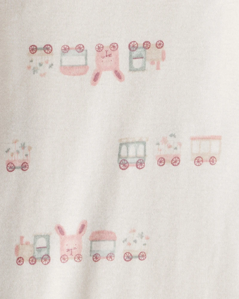 Baby Girl 3-Piece Train Print Long-Sleeve Bodysuit & Pant Set - Pink